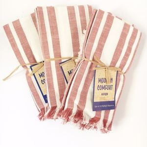 Red Stripe Napkins 100% Cotton Set of 12